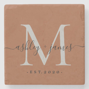 Schickes Monogramm Schriftzug Terrakotta Namen Hoc Steinuntersetzer