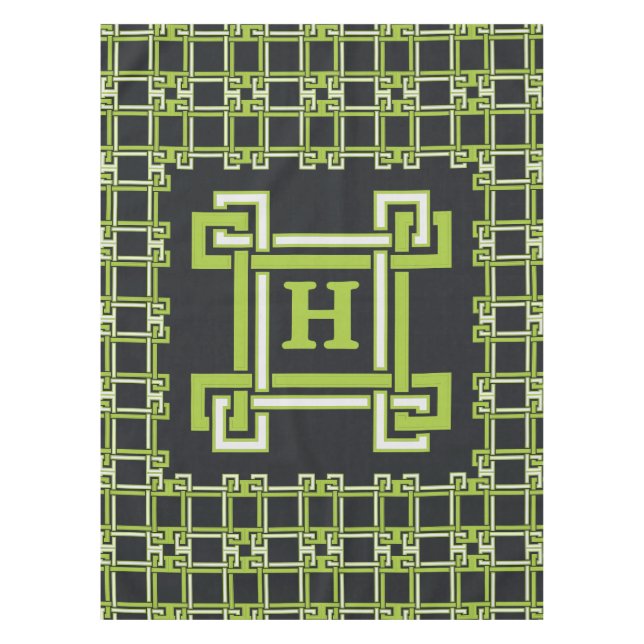 Schickes Neon-Citrus-Grün-Schwarzes Monogramm Tischdecke (Vorderseite)