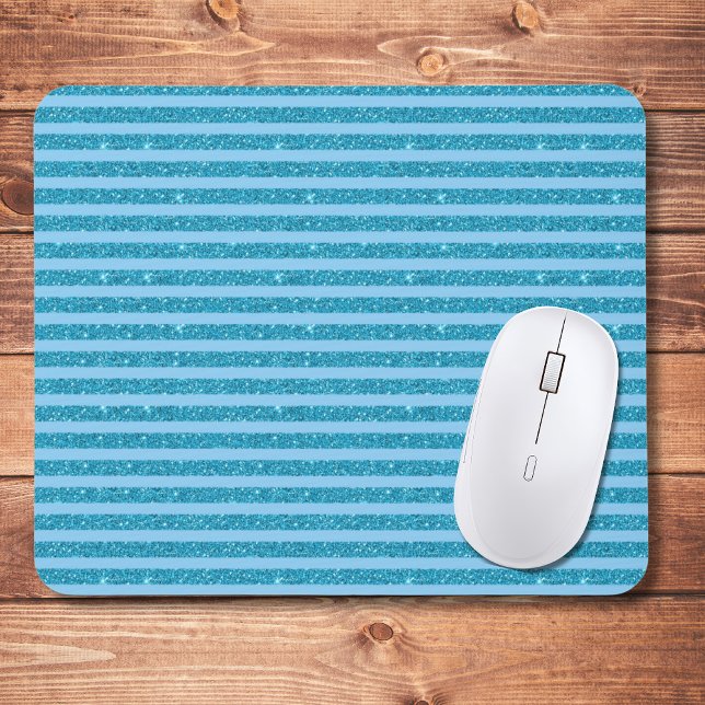 Schickes Ozeanblau Glitter Style horizontale Strei Mousepad (Von Creator hochgeladen)