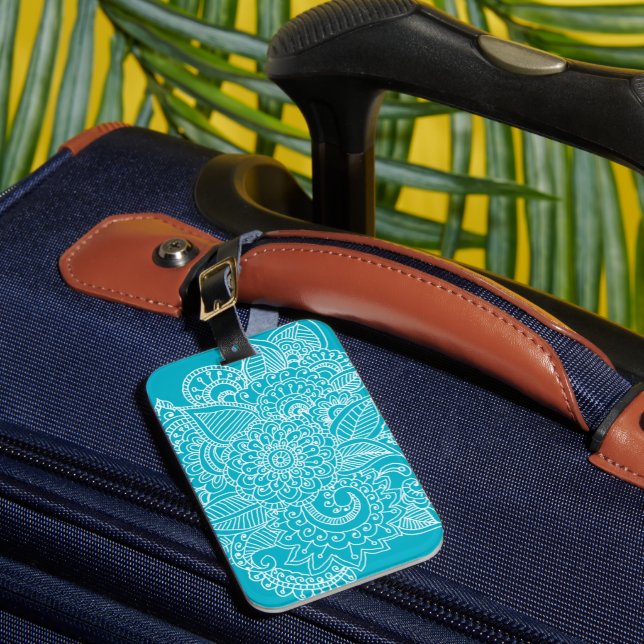Schickes Paisley-Aqua-blauer Herr u. Frau Gepäckanhänger (Vorderseite Insitu 1)