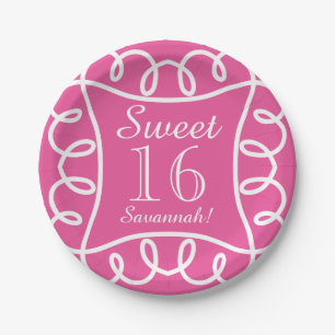 SCHICKES PAPIER PLATE_ " Bonbon 16!" PINK/WHITE Pappteller