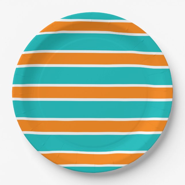 SCHICKES PAPIER PLATE_TURQUOSIE/ORANGE STRIPES #6 PAPPTELLER (Vorderseite)