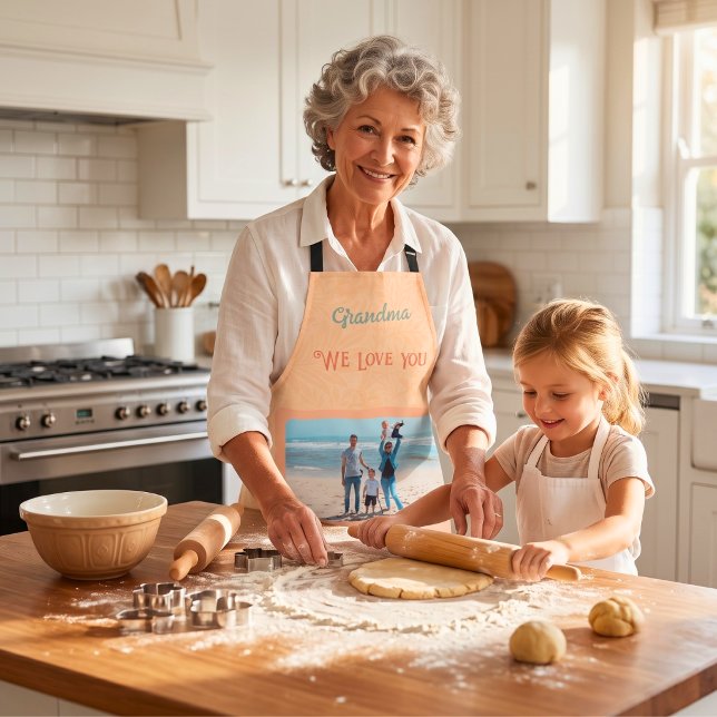 Schickes personalisiertes Foto-Text-Oma-Geschenk O Schürze (Chic Personalized Photo Text Grandma Gift Orange Apron)