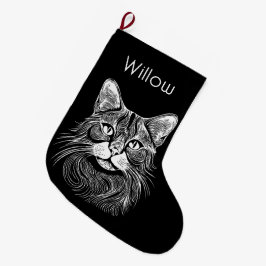 Schickes personalisiertes handgezeichnetes Schwarz Großer Weihnachtsstrumpf