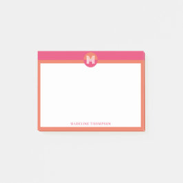 Schickes Pink-Orange Geometrisches Modernes Monogr Post-it Klebezettel