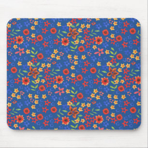 Schickes Retro-Blumenmuster auf blauem Mauspad