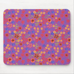 Schickes Retro-Blumenmuster auf Magenta-Mauspad Mousepad