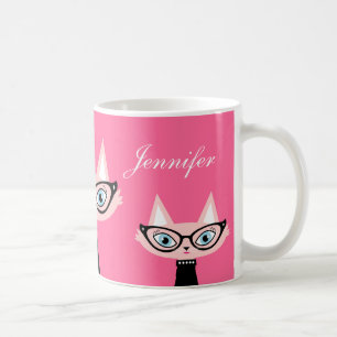 Schickes Retro Modern Katzen Tasse - Pink