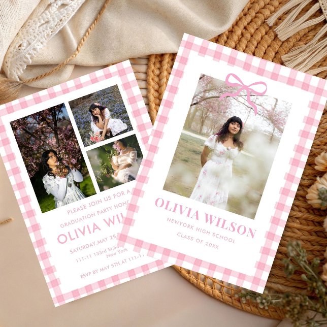 Schickes rosa Gingham  Abschlussfeier 2026 Einladung (Von Creator hochgeladen)