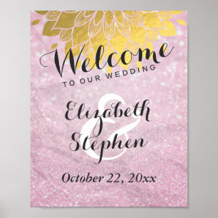 Schickes rosa glitzerndes goldenes Blumen-Hochzeit Poster