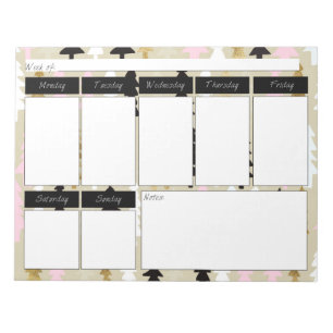 Schickes Rosa & Gold Baum Muster Wochen Notizblock