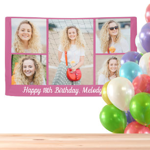 Schickes rosa Happy Birthday Foto-Collage-Party Banner