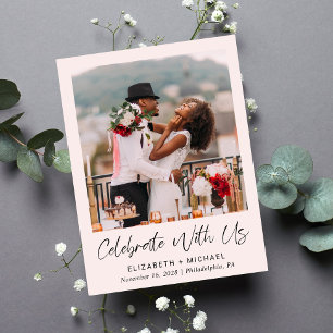 Schickes Rosa Hochzeitsempfang Photo Einladungspostkarte