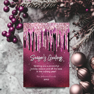 Schickes Rosa Schwarzes Glitter-Tropfen Weihnachte