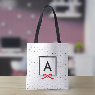 Schickes rotes Band mit Punkten und Monogramm