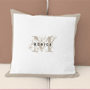Schickes Rustikales Modernes Beige Monogramm Kissen
