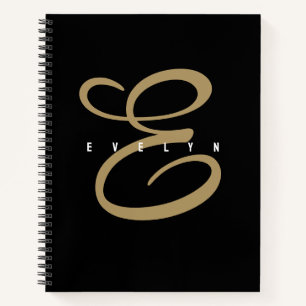 Schickes Schwarz-Gold-Schrift-Monogramm-Notizbuch Notizbuch