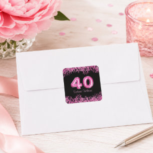 Schickes Schwarz Pink Faux Glitter 40. Geburtstag Quadratischer Aufkleber