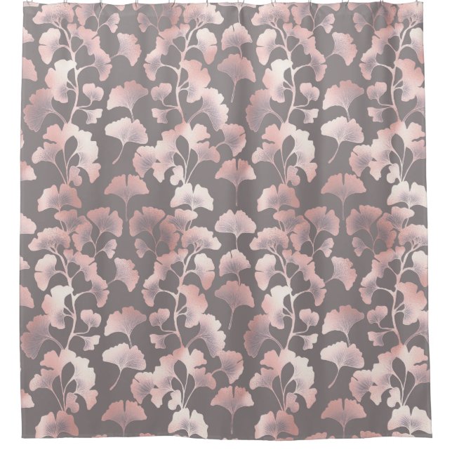 Schickes Schwarz-Rosa-Ginkgo-Muster Duschvorhang (Vorderseite)