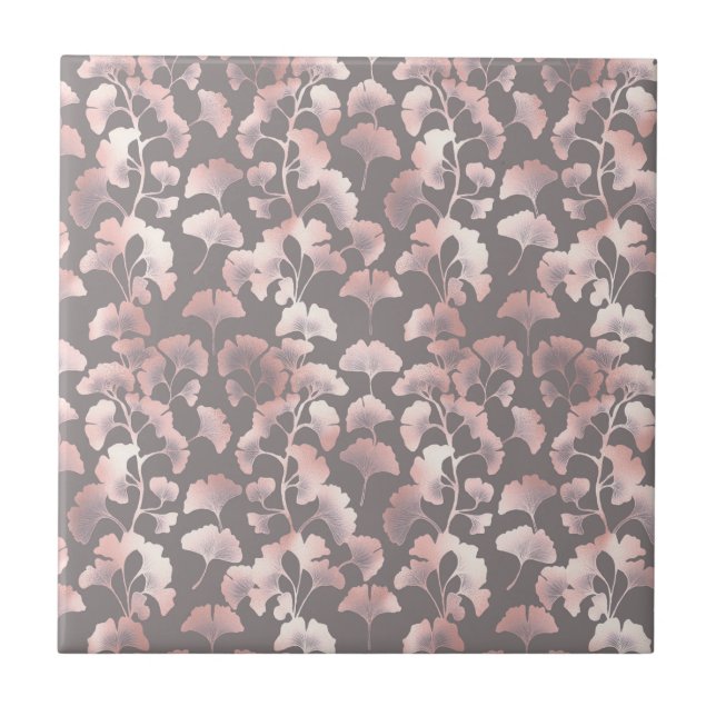 Schickes Schwarz-Rosa-Ginkgo-Muster Fliese (Vorderseite)