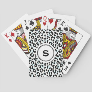 Schickes Schwarz-Weiß-Cheetah-Print-Monogramm Spielkarten