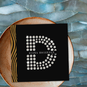 Schickes schwarzes Gold-Diamant-Initial-D-Monogram Quadratische Visitenkarte