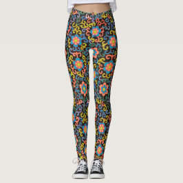 Schickes schwarzes Muster mit farbenfrohen Blumen  Leggings