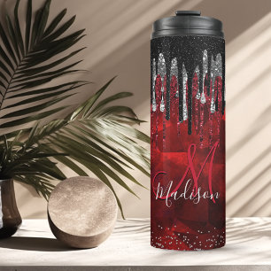 Schickes schwarzes rotes silbernes Glitter-Tropfen Thermosbecher