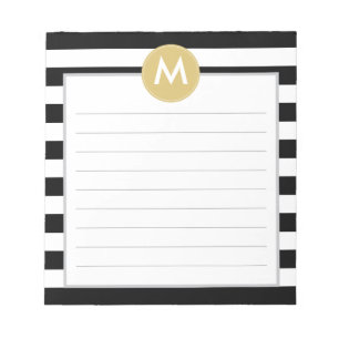 Schickes Schwarzes Stripes Monogramm-Auflage Notizblock