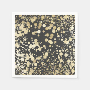 Schickes Schwarzes und Goldmodernes Confettimuster Serviette