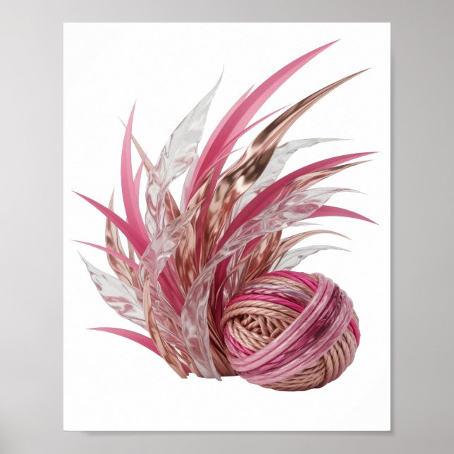 Schickes Silber FANCY PINK UND GOLD CORDS Kühnes D Poster (Vorne)