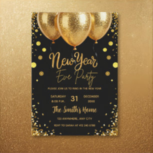 Schickes Silvesterparty - Gold Glitter Schwarz  Einladung