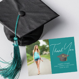 Schickes Teal-Absolventenfoto Personalisierte Absc Dankeskarte