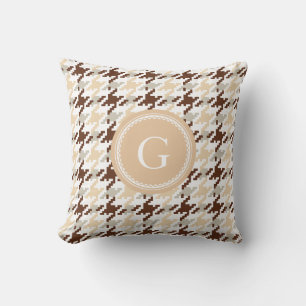 Schickes vintage-beiges Houndstooth-Karo-Monogramm Kissen