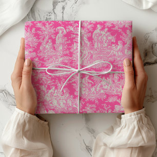 Schickes Vintage-Hot-Pink-Toile-de-Jouy-Szenen Geschenkpapier