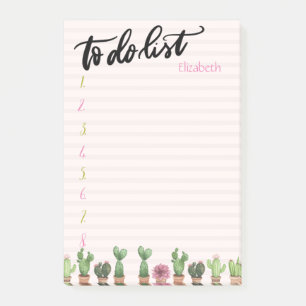 Schickes Wasserfarben-Kaktus-Rosa-Streifen To-Do-L Post-it Klebezettel
