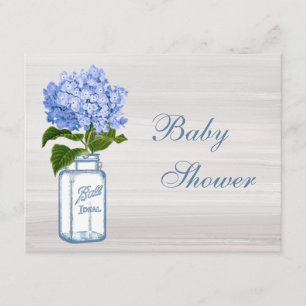 Schickes Weckglas u. blaue Hydrangea-Babyparty Einladung