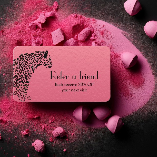 Schiedsrichtiges Rosa und Schwarzes Jaguar Visitenkarte (Build your brand with  elegant Refer a friend cards.)