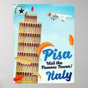 Schiefe Turm von Pisa Vintage Urlaubsdruck. Poster