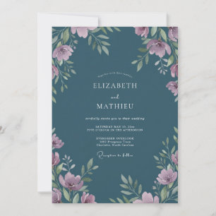 Schiefer Amethyst Wasserfarben-Hochzeit Einladung