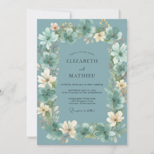 Schiefer Antik-Cream-Wildblumen-Hochzeit Einladung