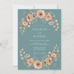Schiefer Apricot Petal Hochzeit Einladung