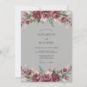 Schiefer-Beeren-Blüten-Hochzeit Einladung