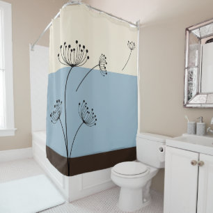 Schiefer-Blau, Elfenbein und Brown-Wildblume Duschvorhang
