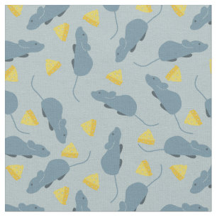 Schiefer-blaue Mäuse und gelber Käse hellblau Stoff