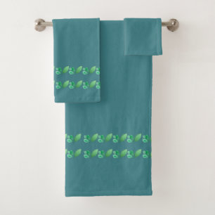 Schiefer-blaues oder Stahlblau mit Laub-Dekoration Badhandtuch Set