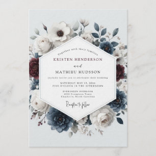 Schiefer Bordeaux Romantische Flora Hochzeit Einladung