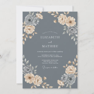Schiefer Champagner Blütenblatt Hochzeit Einladung
