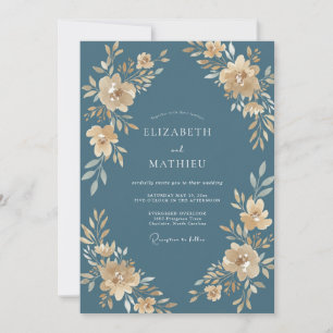 Schiefer Champagner Gold Petal Hochzeit Einladung