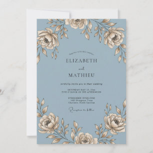 Schiefer Champagner-Staubrose Hochzeit Einladung